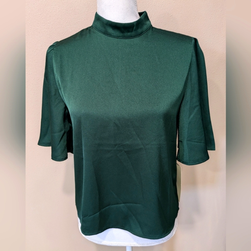 Alythea Polyester Mock Neck Top Green Size Small